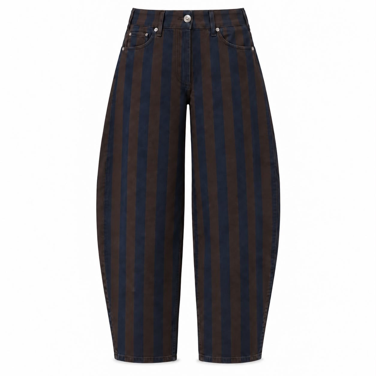 KAHVE LACİVERT ÇİZGİLİ BAREL JEAN