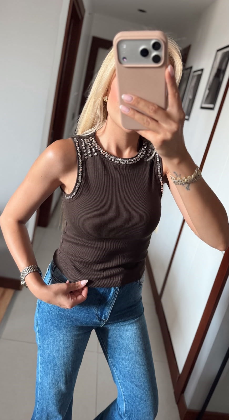 KAHVE YAKA VE KOL TAŞLI ATLET