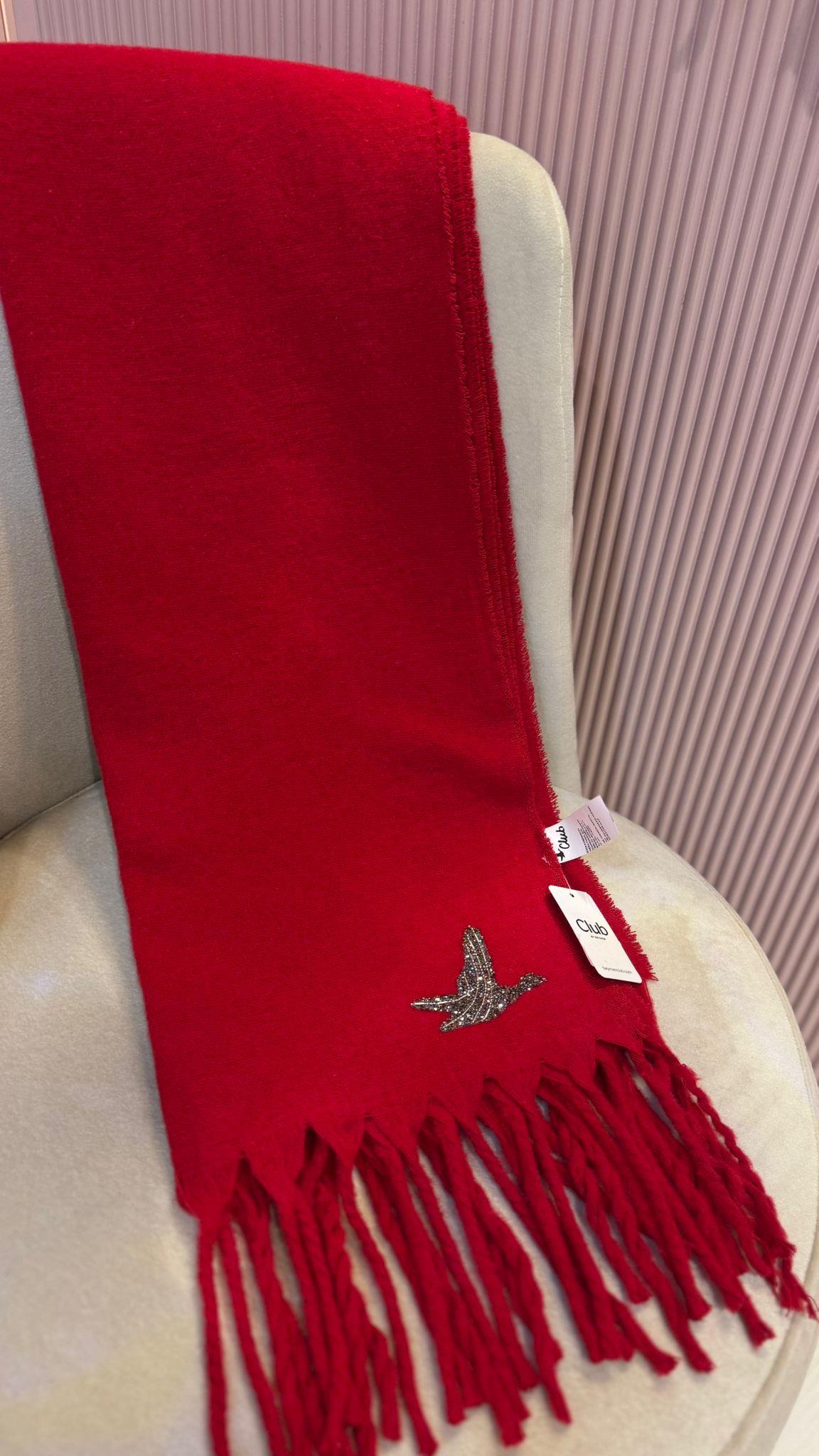 KIRMIZI ORJ MARKA LOGO İŞLEMELİ ŞAL