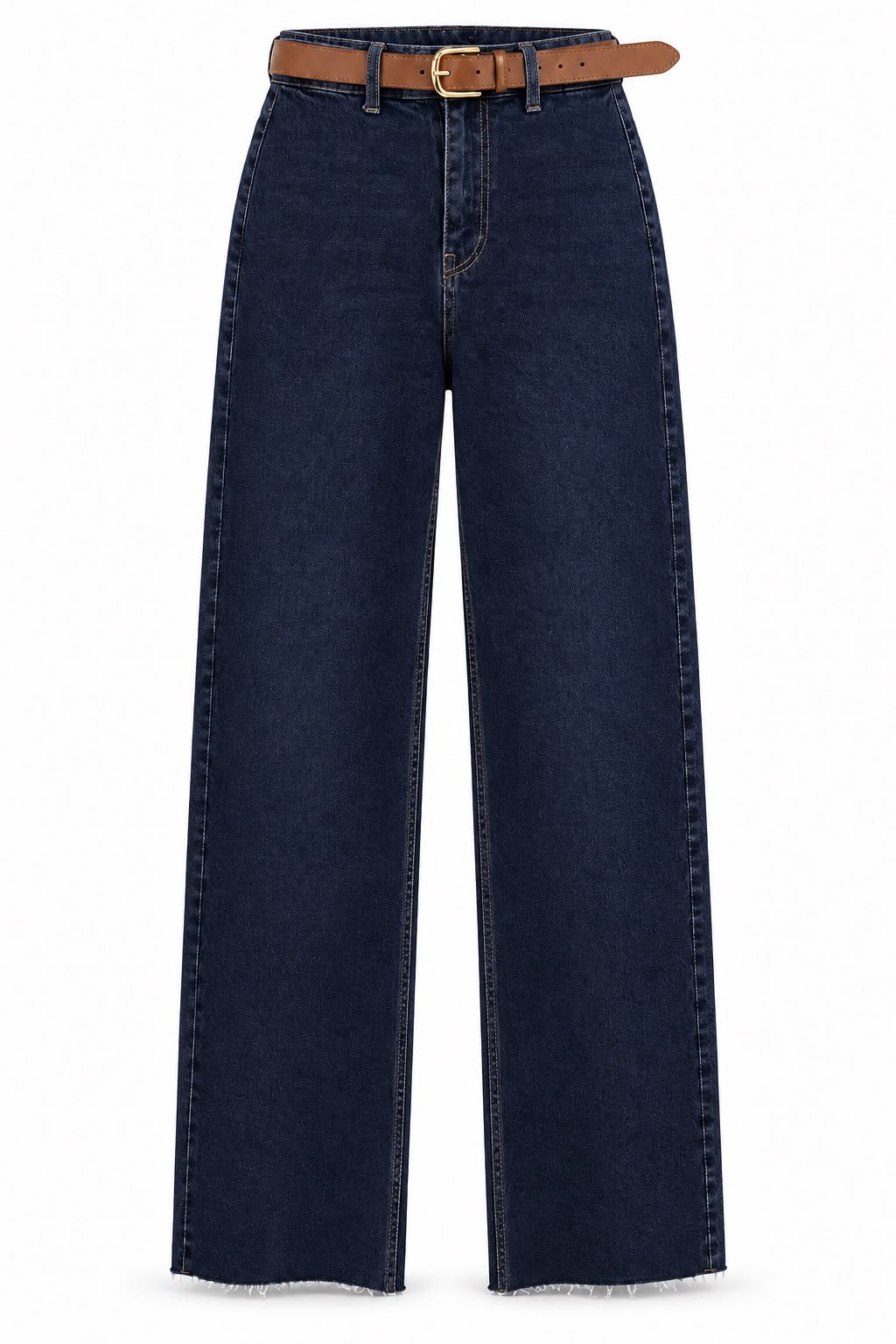 KOYU MAVİ KEMERLİ KESİK PAÇA STRAİGHT JEAN