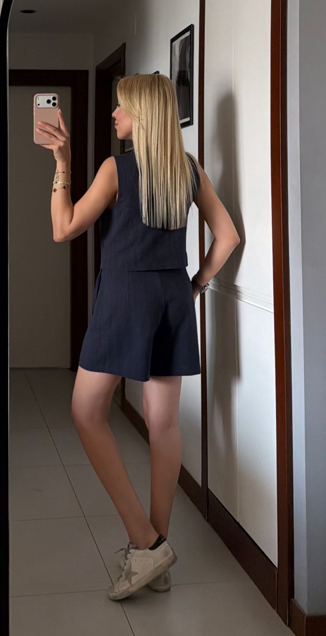 LACİVERT KETEN KANCA DETAYLI TAKIM