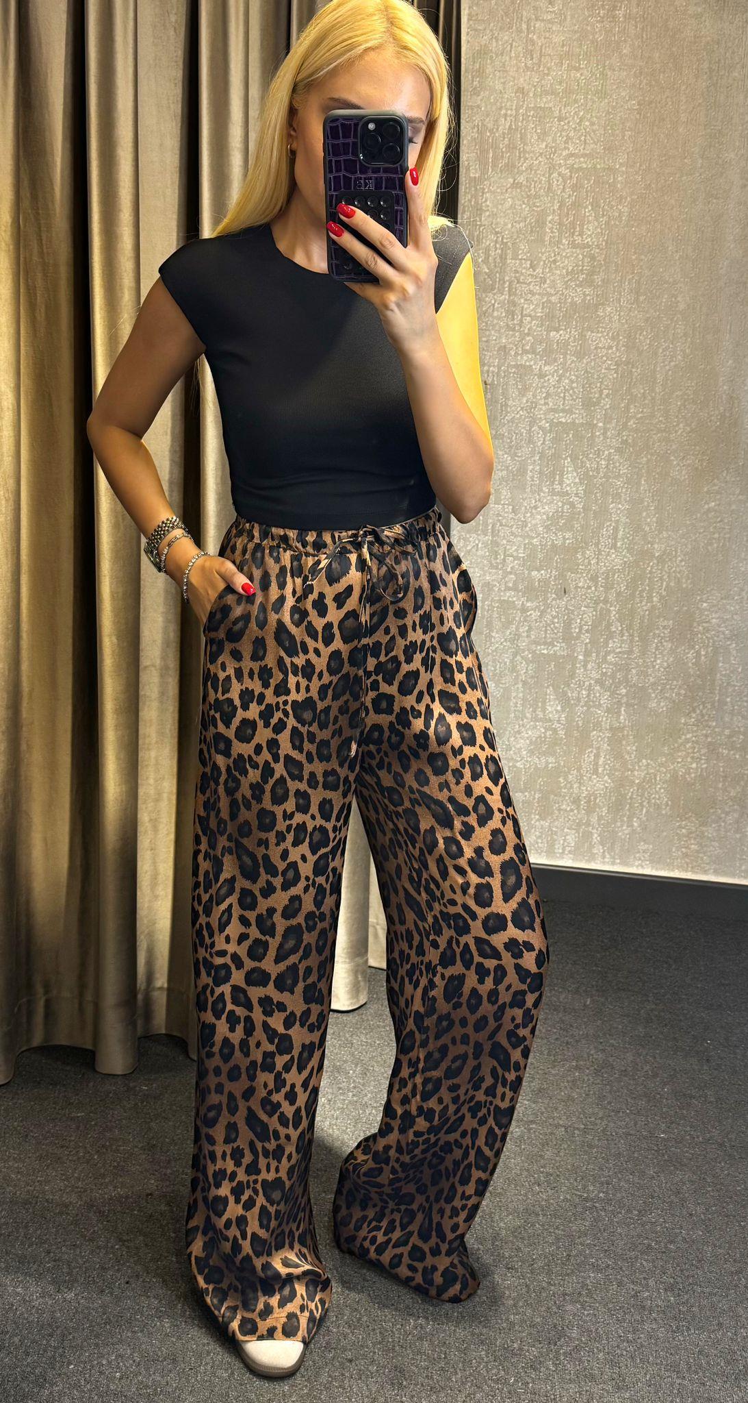LEOPAR DESEN PANTOLON KAHVERENGİ