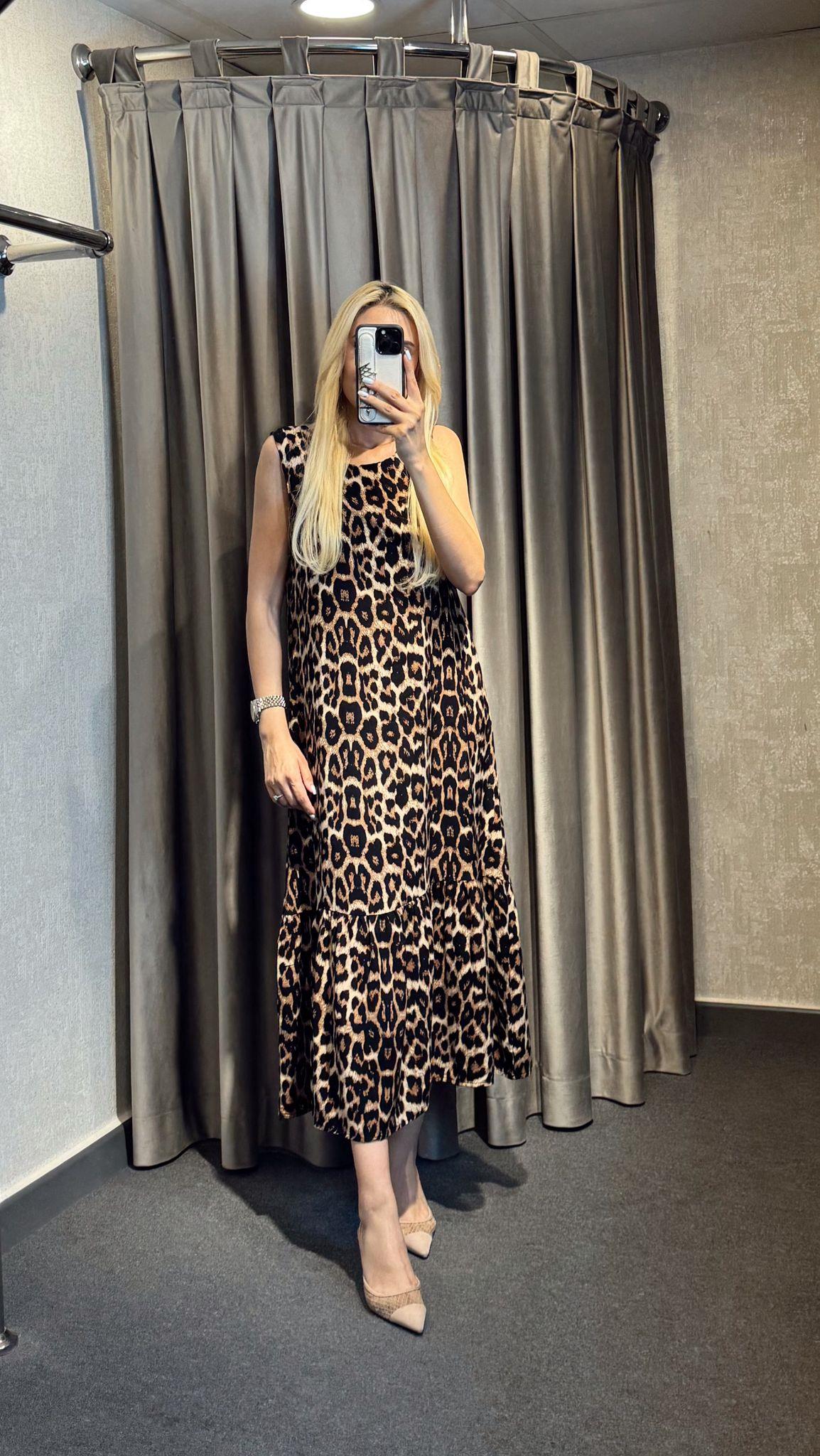 LEOPAR DESEN SIFIR KOL BASİC ELBİSE LEO