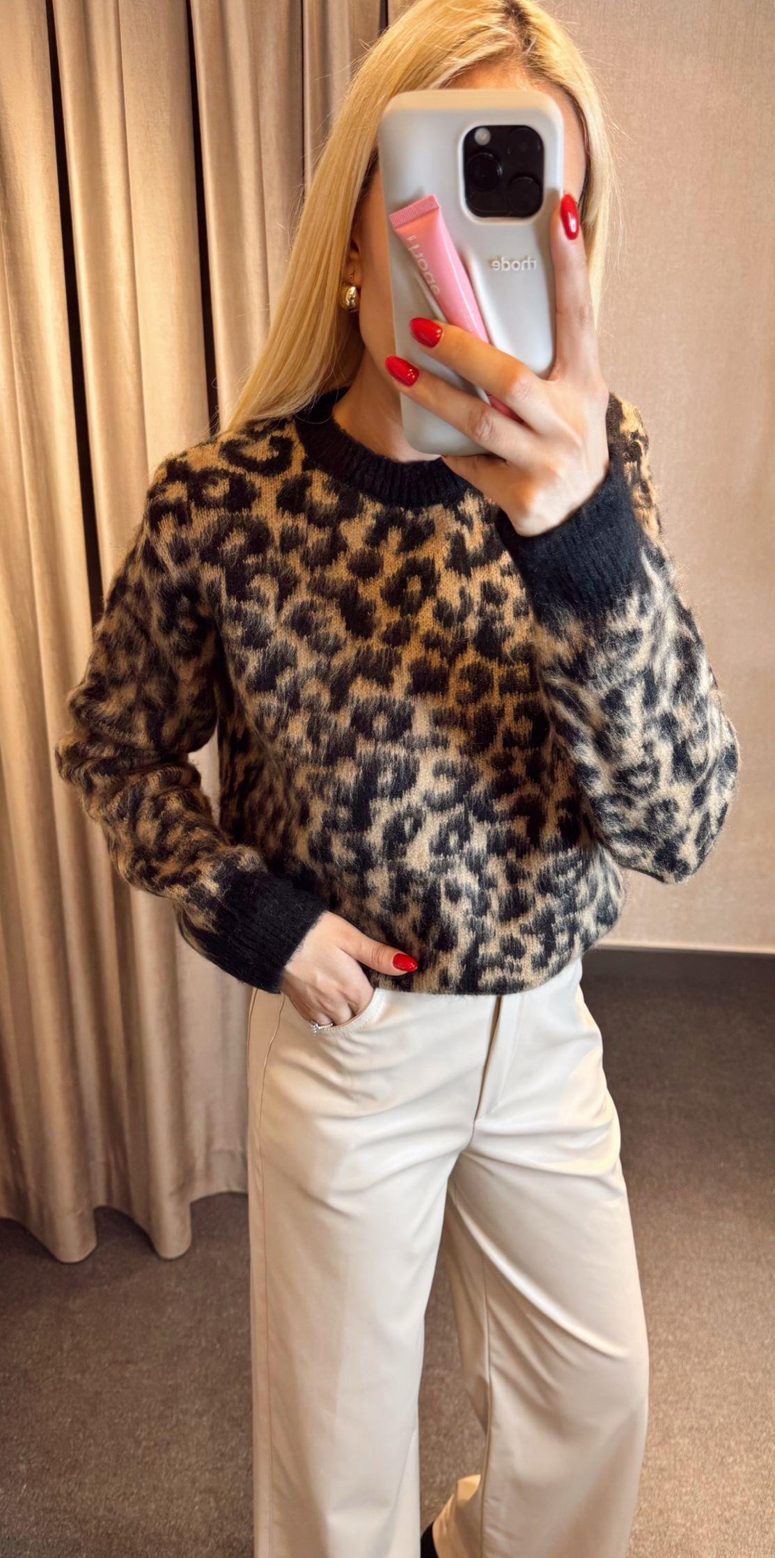 LEOPAR DESENLİ KAZAK KAHVE