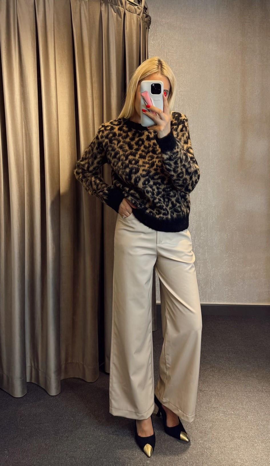 LEOPAR DESENLİ KAZAK KAHVE