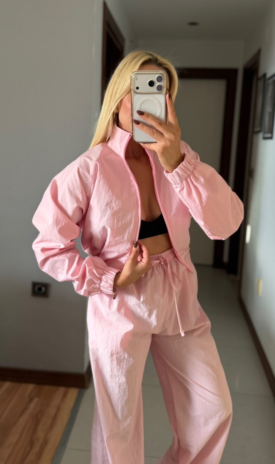 MARİAN PEMBE FERMUARLI PARAŞÜT TAKIM