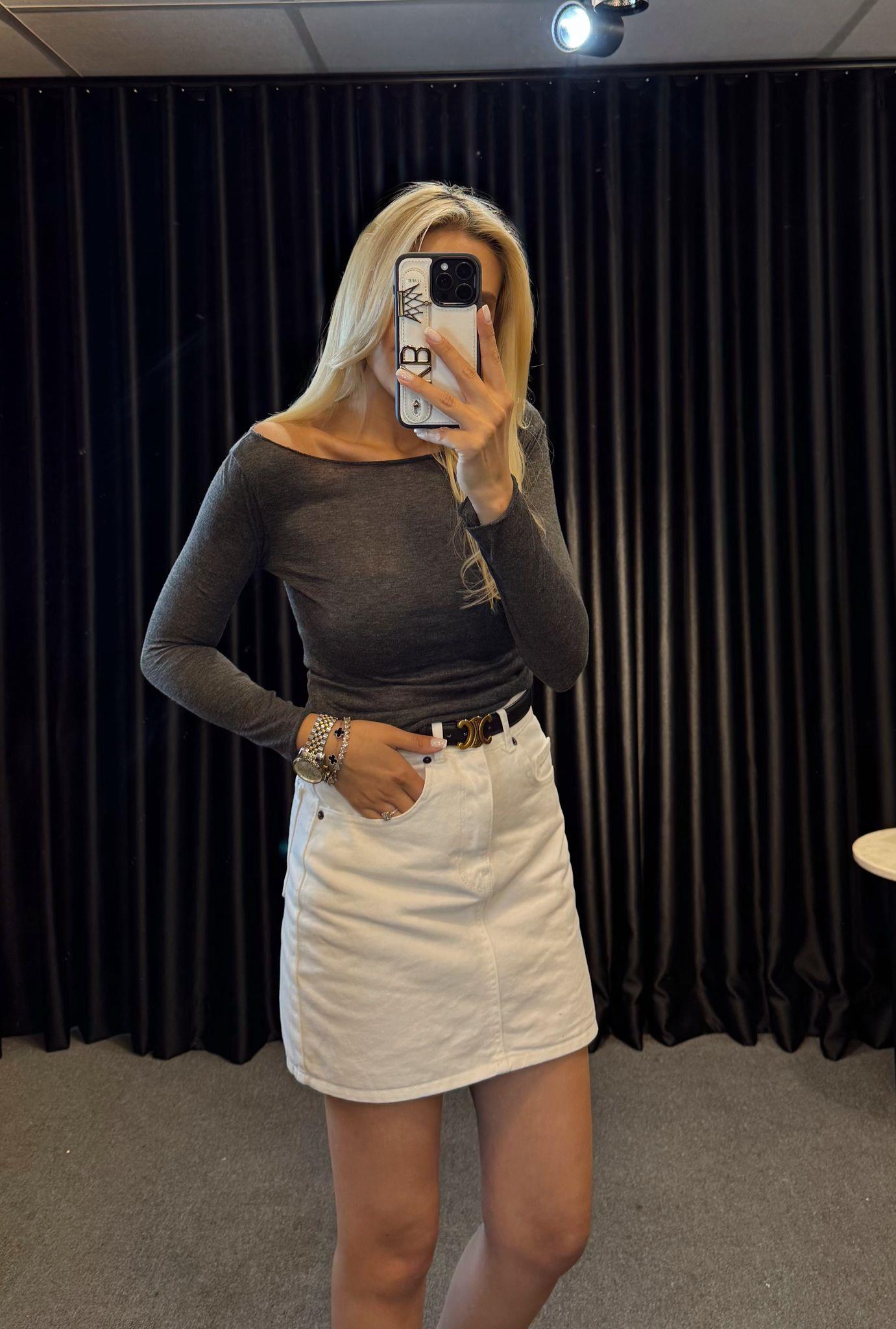 MARKA MODEL KAYIK YAKA TRANSPARAN BLUZ ANTRASİT