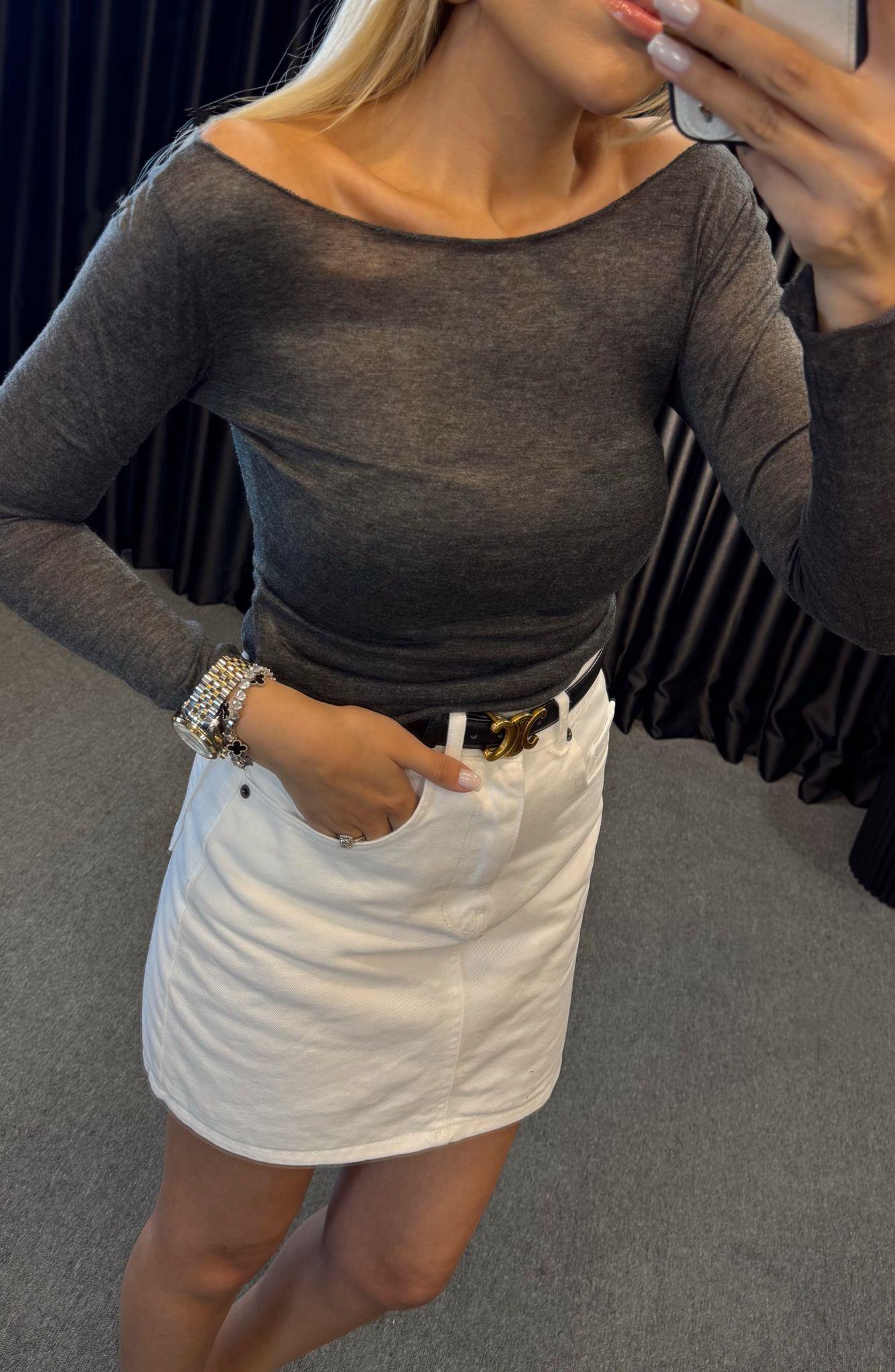 MARKA MODEL KAYIK YAKA TRANSPARAN BLUZ ANTRASİT