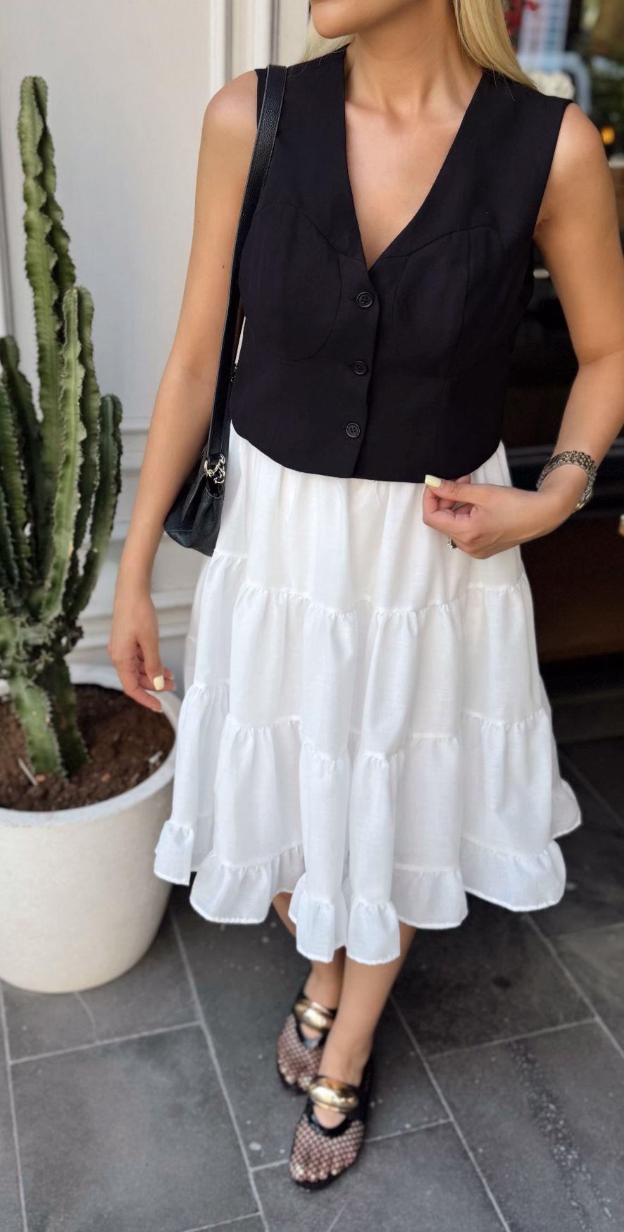MARKA MODEL SNDR SİYAH BEYAZ ELBİSE