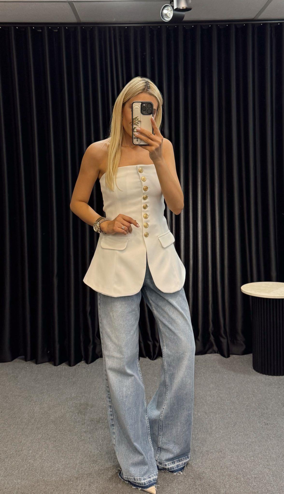 MARKA MODEL STRAPLEZ YELEK BEYAZ