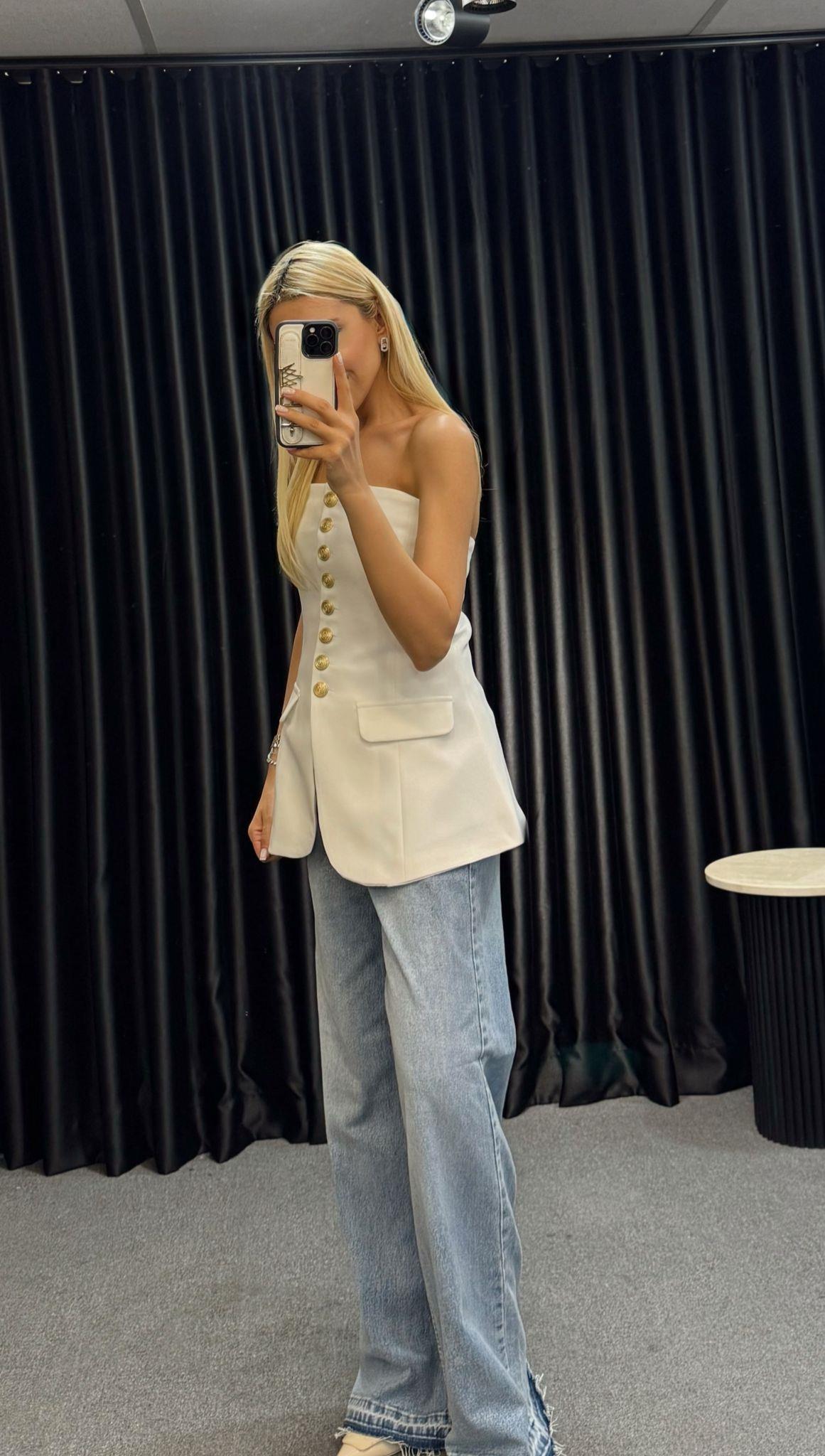 MARKA MODEL STRAPLEZ YELEK BEYAZ