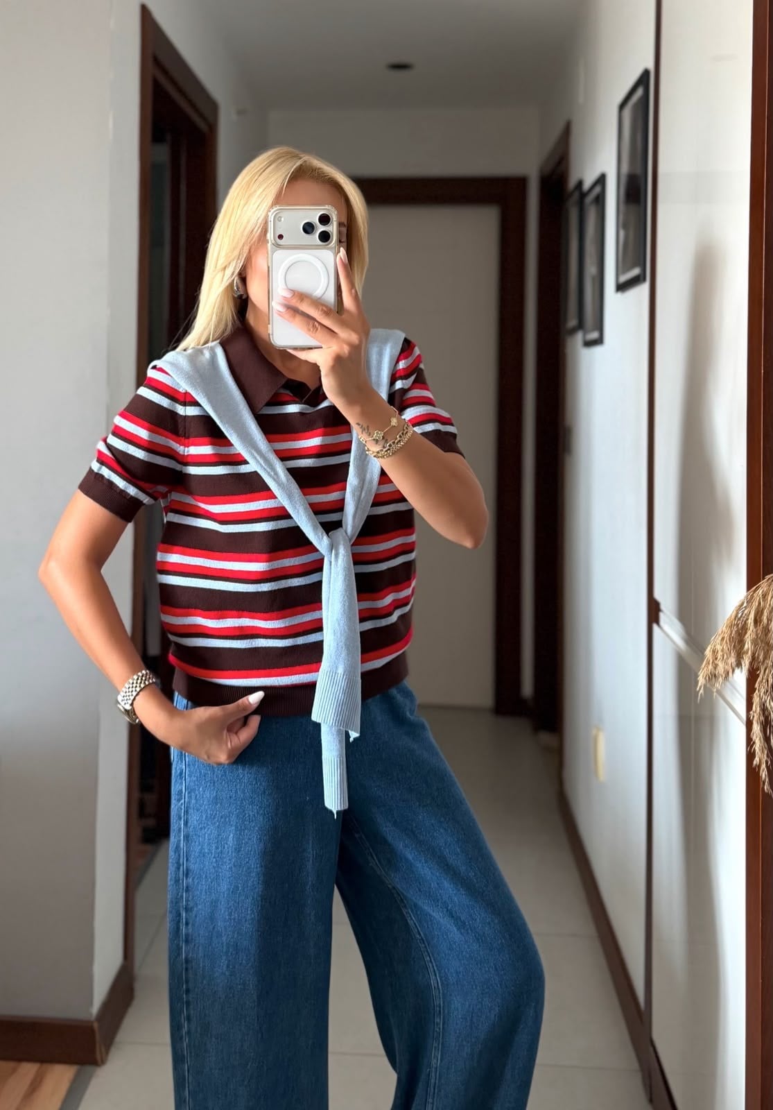 MAVİ FULARLI KAHVE ÇİZGİLİ  POLO YAKA TRİKO