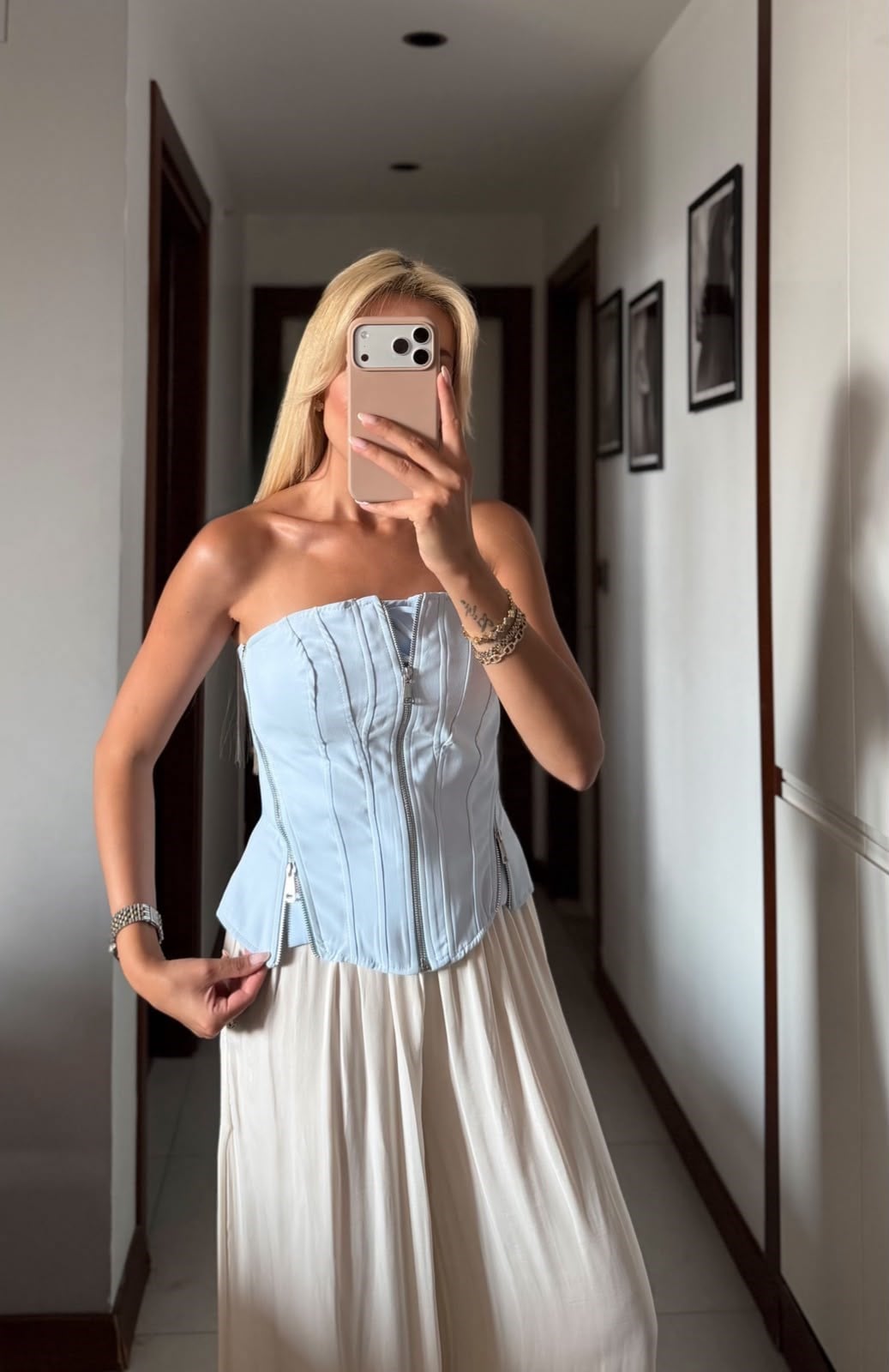 MAVİ TASARIM ÖNÜ FERMUAR DETAY KORSE