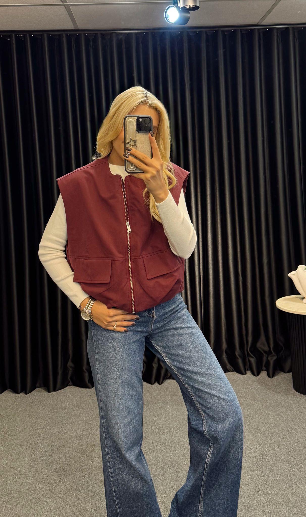MUADİL CEPLİ FERMUARLI BOMBER YELEK BORDO