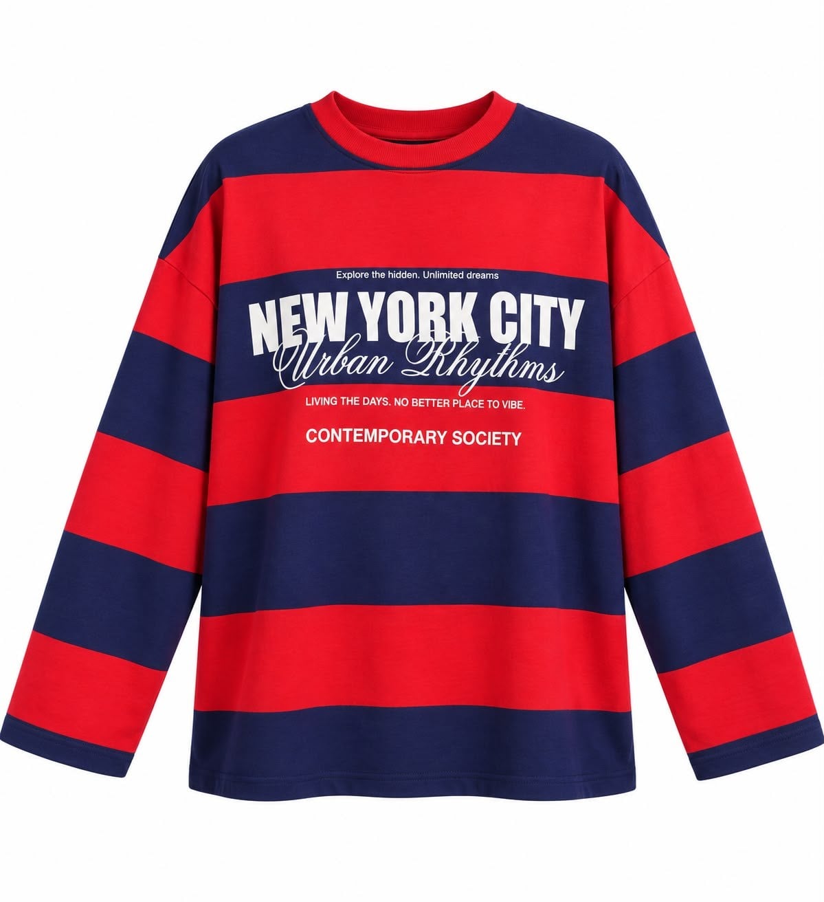NEW YORK BASKILI ÇİZGİLİ OVERSİZE SWEATSHİRT