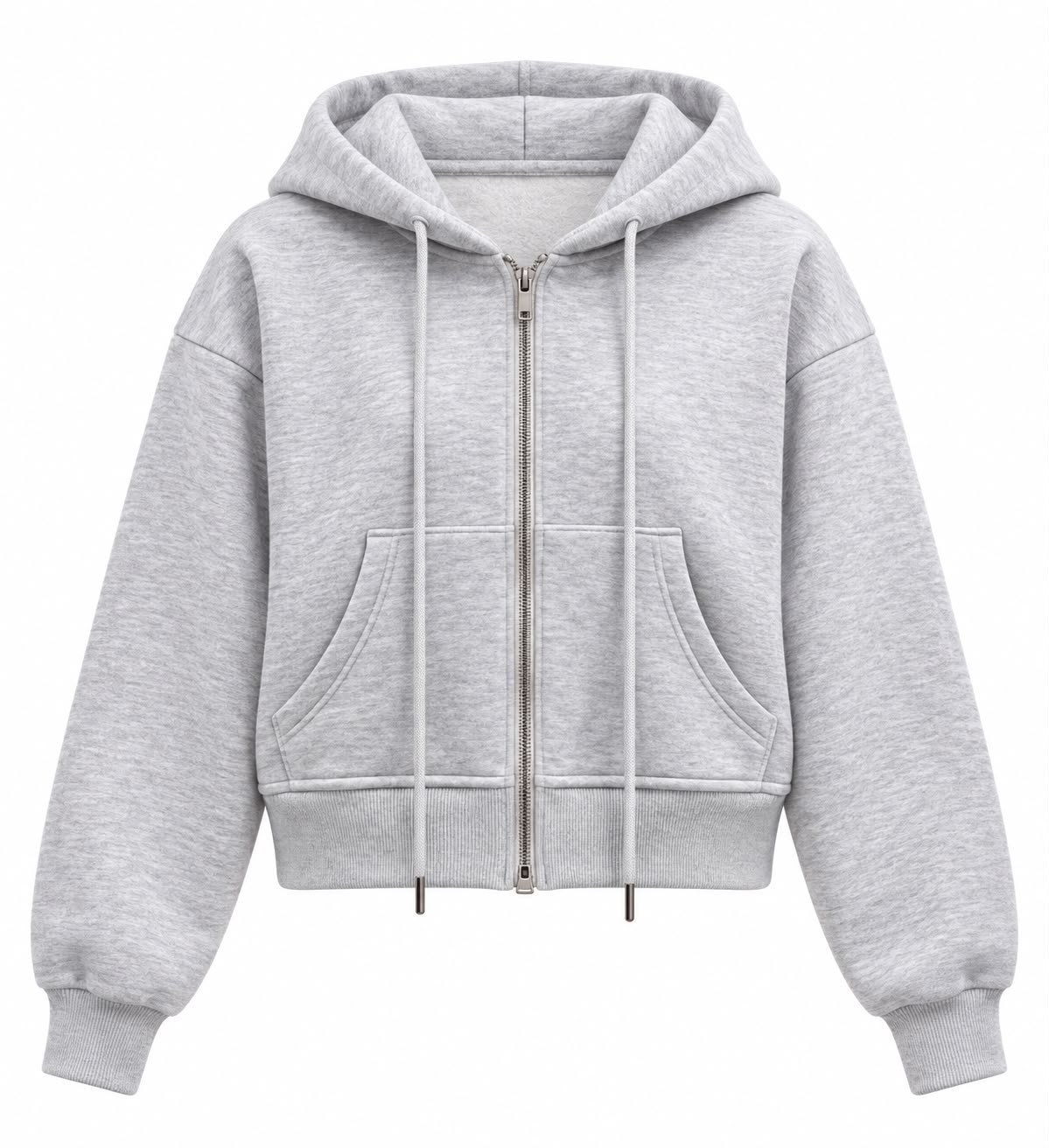 OLA GRİ KAPÜŞONLU FERMUARLI SWEATSHİRT