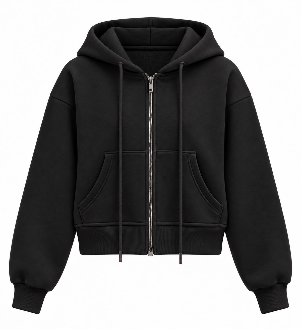 OLA SİYAH KAPÜŞONLU FERMUARLI SWEATSHİRT