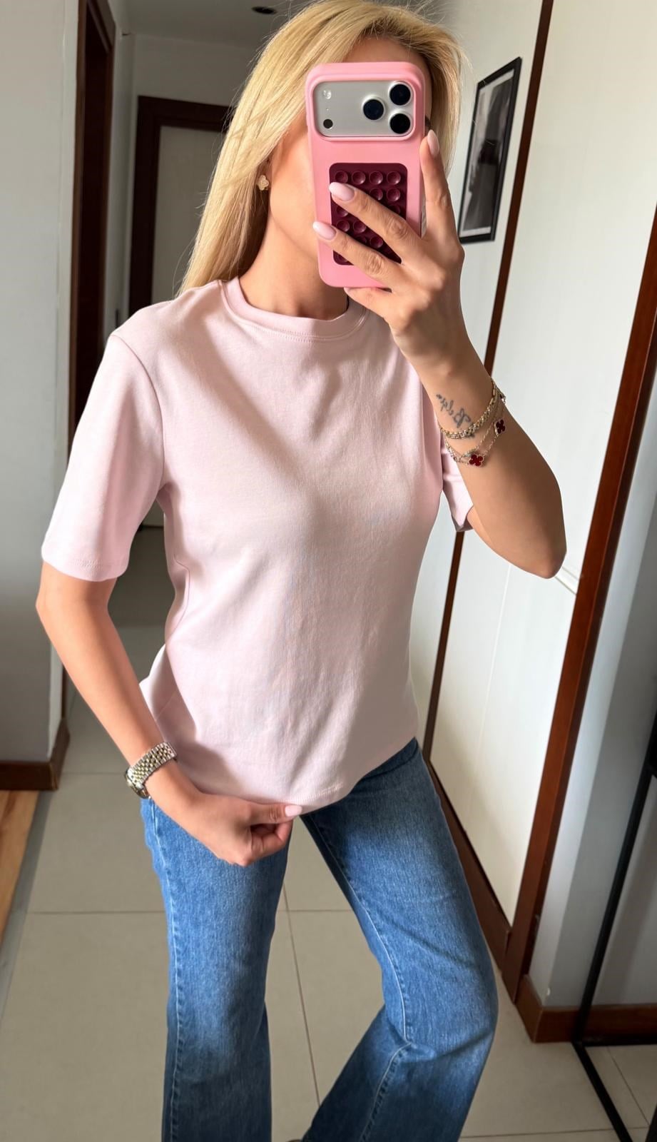 PEMBE ORJ MARKA MASSİ DEKORATİF YAKA TSHİRT