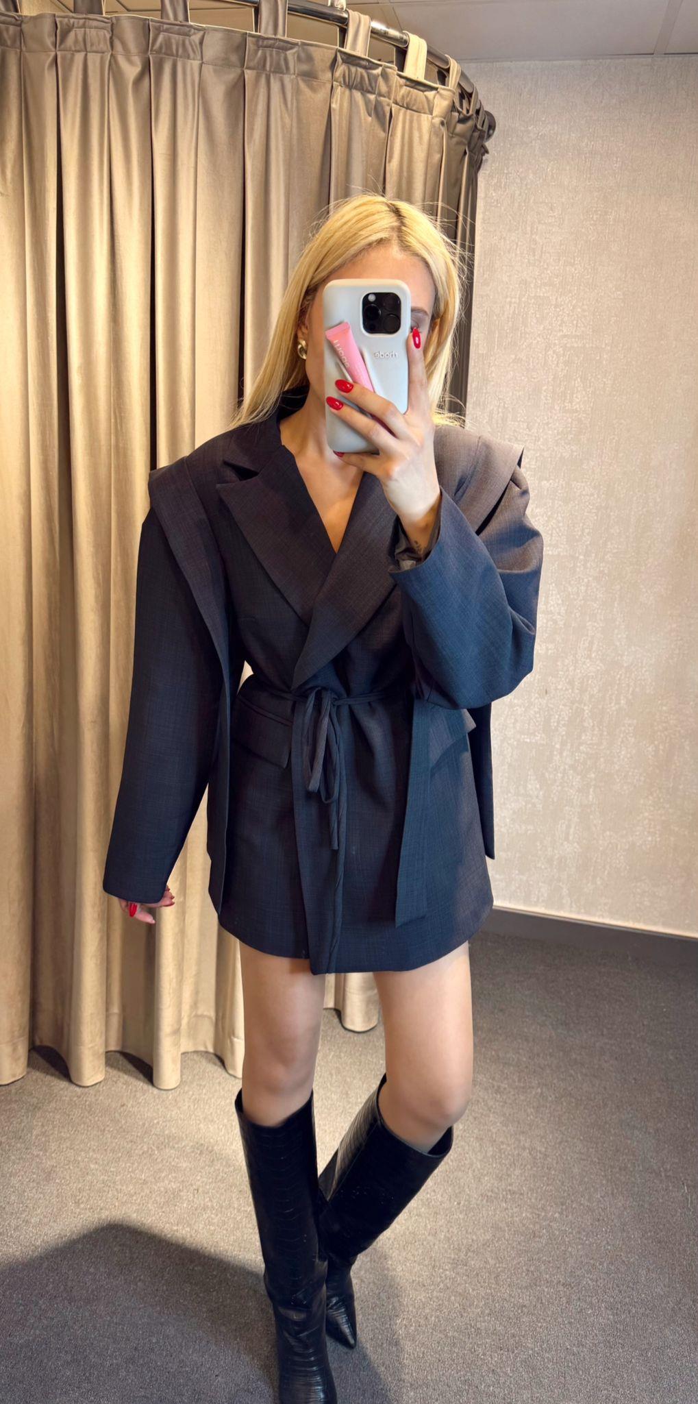 PREMİUM  BEL BAĞLAMALI BLAZER CEKET ANTRASİT