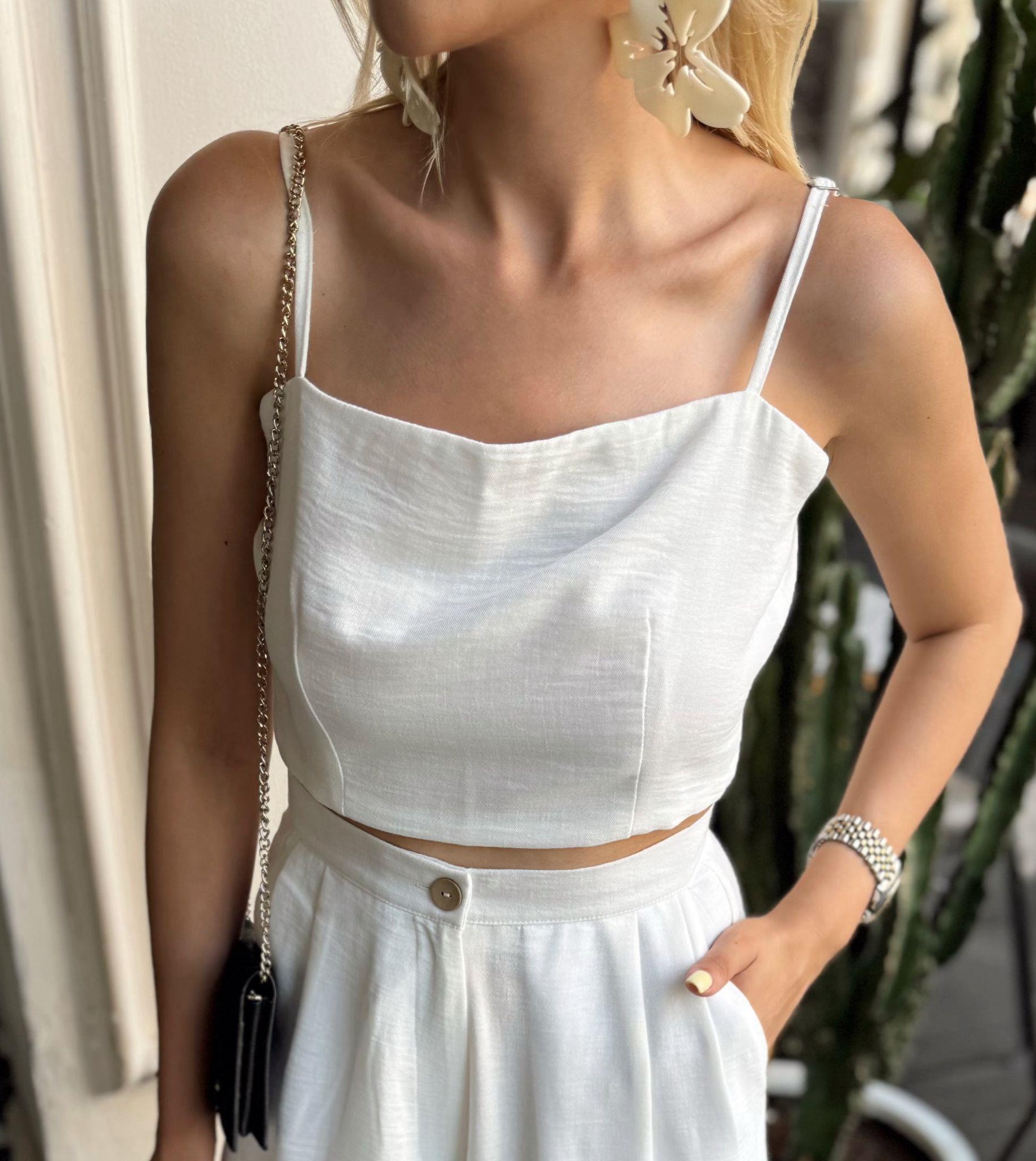 RİVA ASKILI ARKADAN BAĞLAMALI CROP BEYAZ