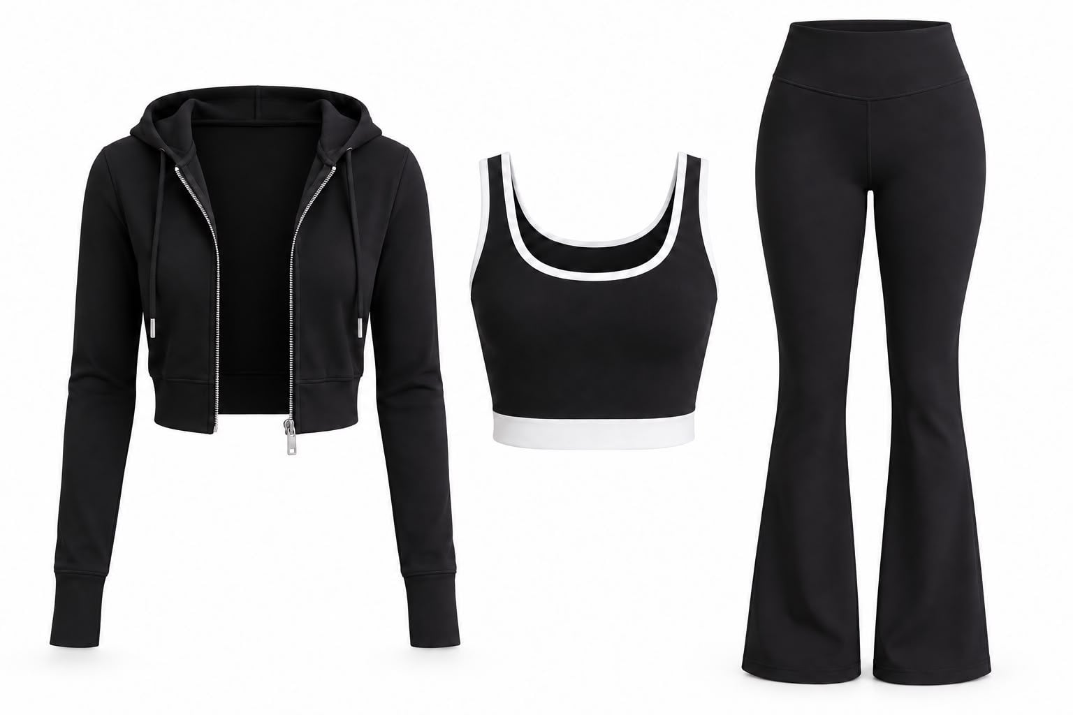 ROSLİN SİYAH KAPÜŞONLU SWEAT CROP TAYT TAKIM