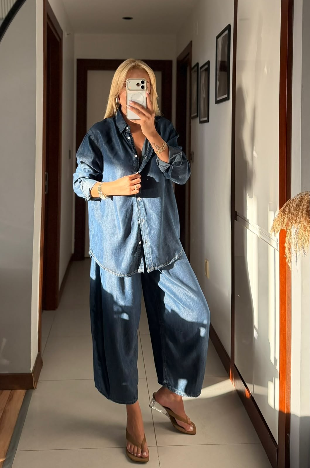 SARAH  MAVİ TENSEL DENİM GÖMLEK