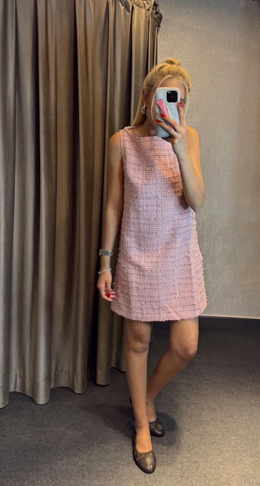 SIFIR KOL TÜVİT ELBİSE PEMBE