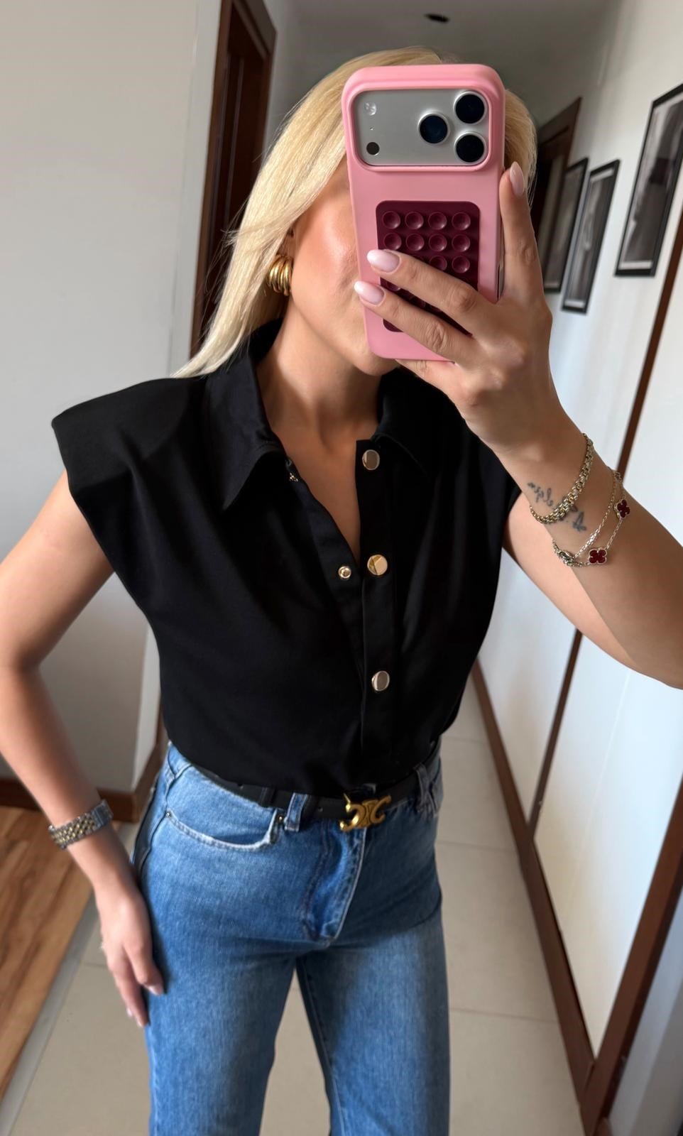 SİYAH POLO YAKA BODYDSUİT