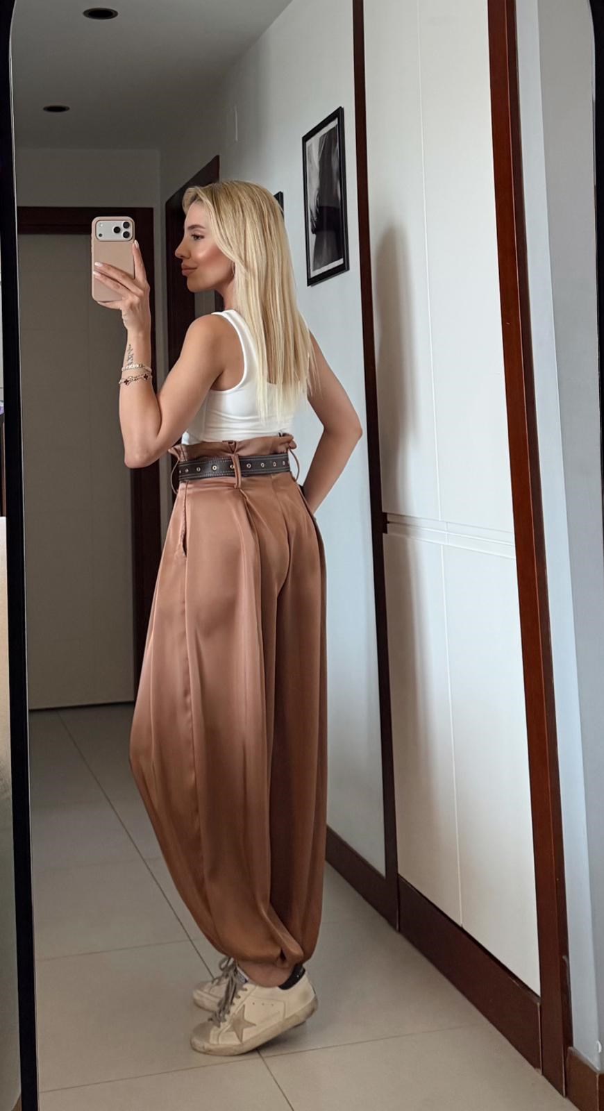 TABA SATEN ŞALVAR BÜYÜK KEMERLİ PANTOLON