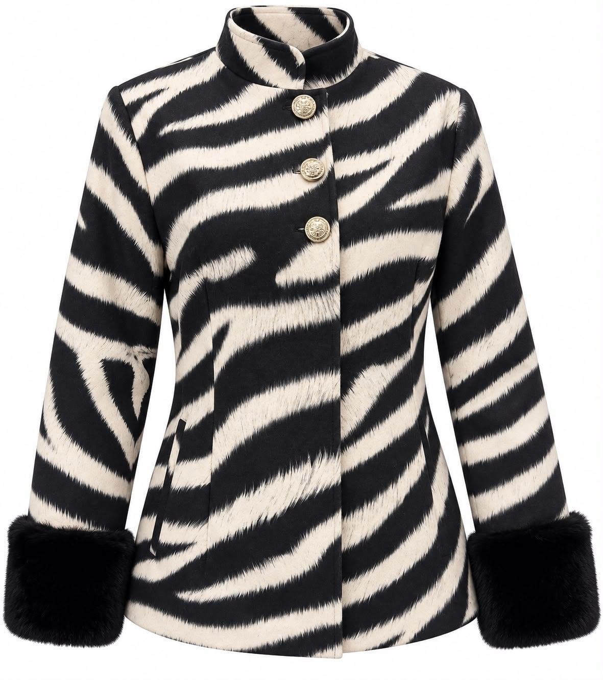 TEONA ZEBRA DESEN KOLLARI PELUŞ DETAYLI CEKET