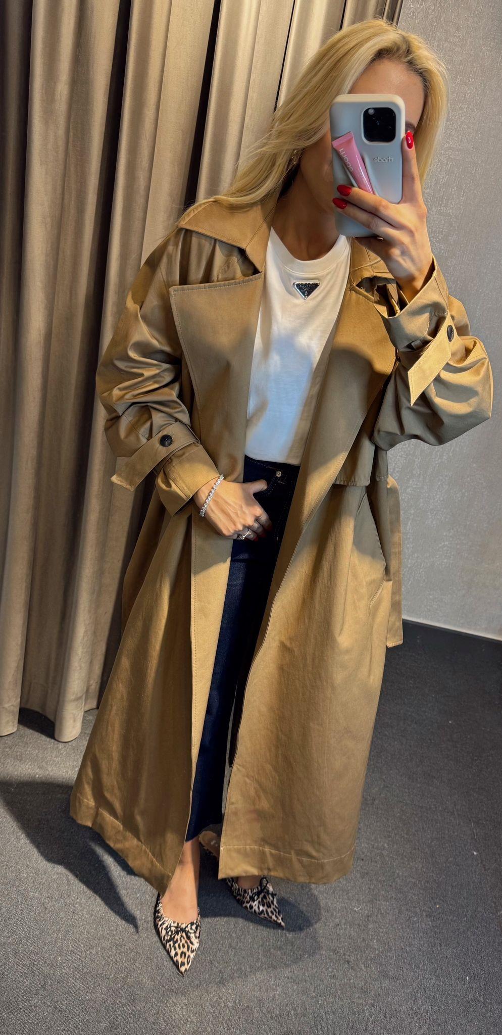 YANDAN YIRTMAÇLI TRENÇCOAT CAMEL