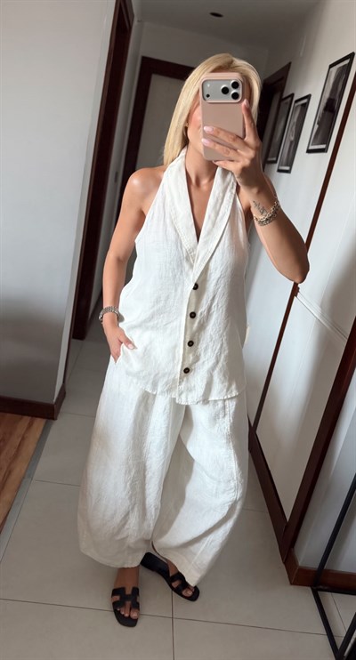 %100 KETEN YELEK PANTOLON TAKIM