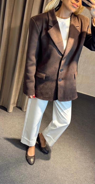 3 DÜĞMELİ SÜET CEKET ACI KAHVE