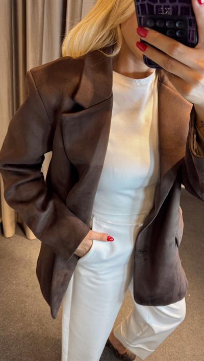 3 DÜĞMELİ SÜET CEKET ACI KAHVE