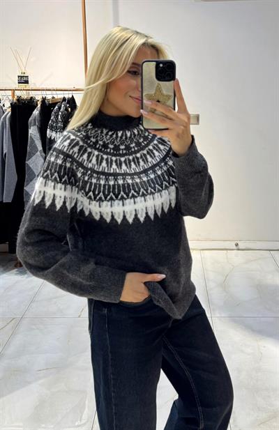 ANTRASİT İSKANDİNAV DESENLİ KAZAK