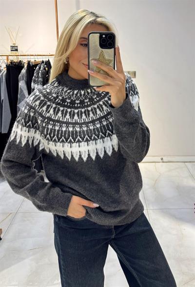 ANTRASİT İSKANDİNAV DESENLİ KAZAK