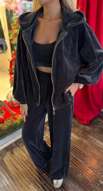 ANTRASİT KADİFE ÜÇLÜ TAKIM