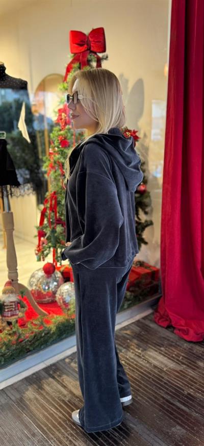 ANTRASİT KADİFE ÜÇLÜ TAKIM