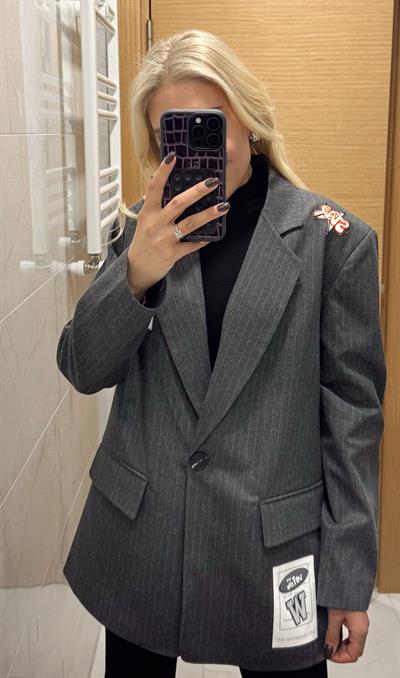ARMA DETAYLI ÇİZGİLİ BLAZER CEKET ANTRASİT