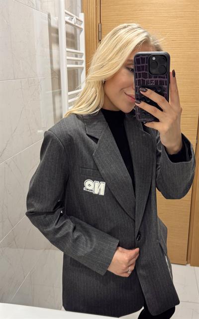 ARMA DETAYLI ÇİZGİLİ BLAZER CEKET ANTRASİT