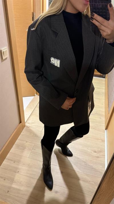 ARMA DETAYLI ÇİZGİLİ BLAZER CEKET ANTRASİT