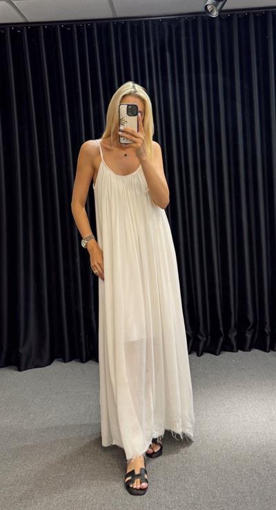 ASKILI ASTARLI GENİŞ KESİM RAHAT ELBİSE BEYAZ