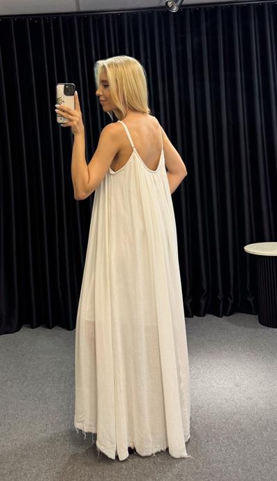 ASKILI ASTARLI GENİŞ KESİM RAHAT ELBİSE BEYAZ