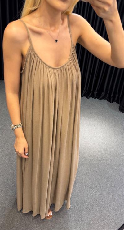 ASKILI ASTARLI GENİŞ KESİM RAHAT ELBİSE VİZON