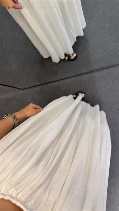 ASKILI ASTARLI GENİŞ KESİM RAHAT ELBİSE BEYAZ