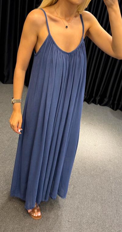 ASKILI ASTARLI GENİŞ KESİM RAHAT ELBİSE LACİVERT