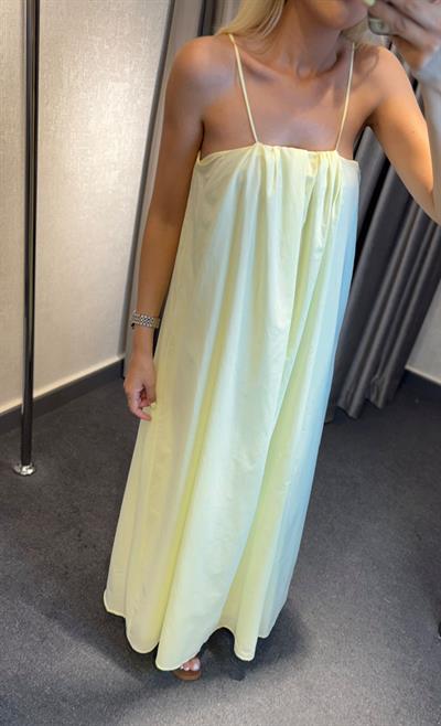 ASKILI ASTARLI POPLİN ELBİSE SARI