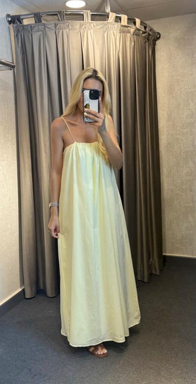 ASKILI ASTARLI POPLİN ELBİSE SARI