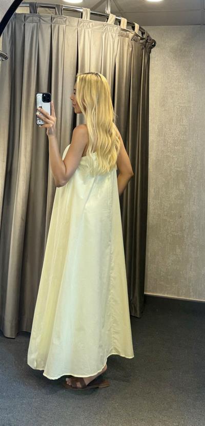 ASKILI ASTARLI POPLİN ELBİSE SARI