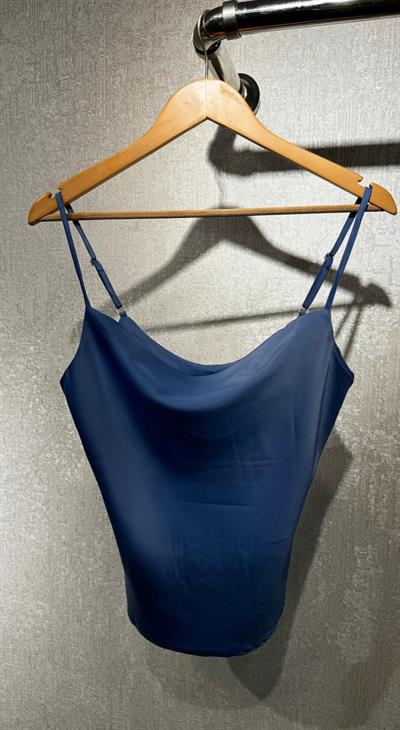 ASKILI SATEN BLUZ MAVİ